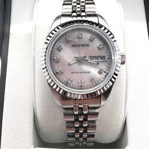 Armitron Ladies Watch Stainless Steel Mother of Pearl Crystal With Box
